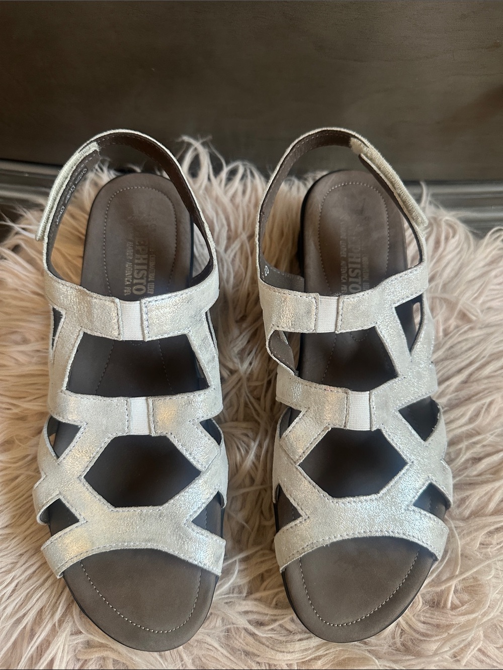 Mephisto Silver Metallic Multi-Strap Comfort Sandals